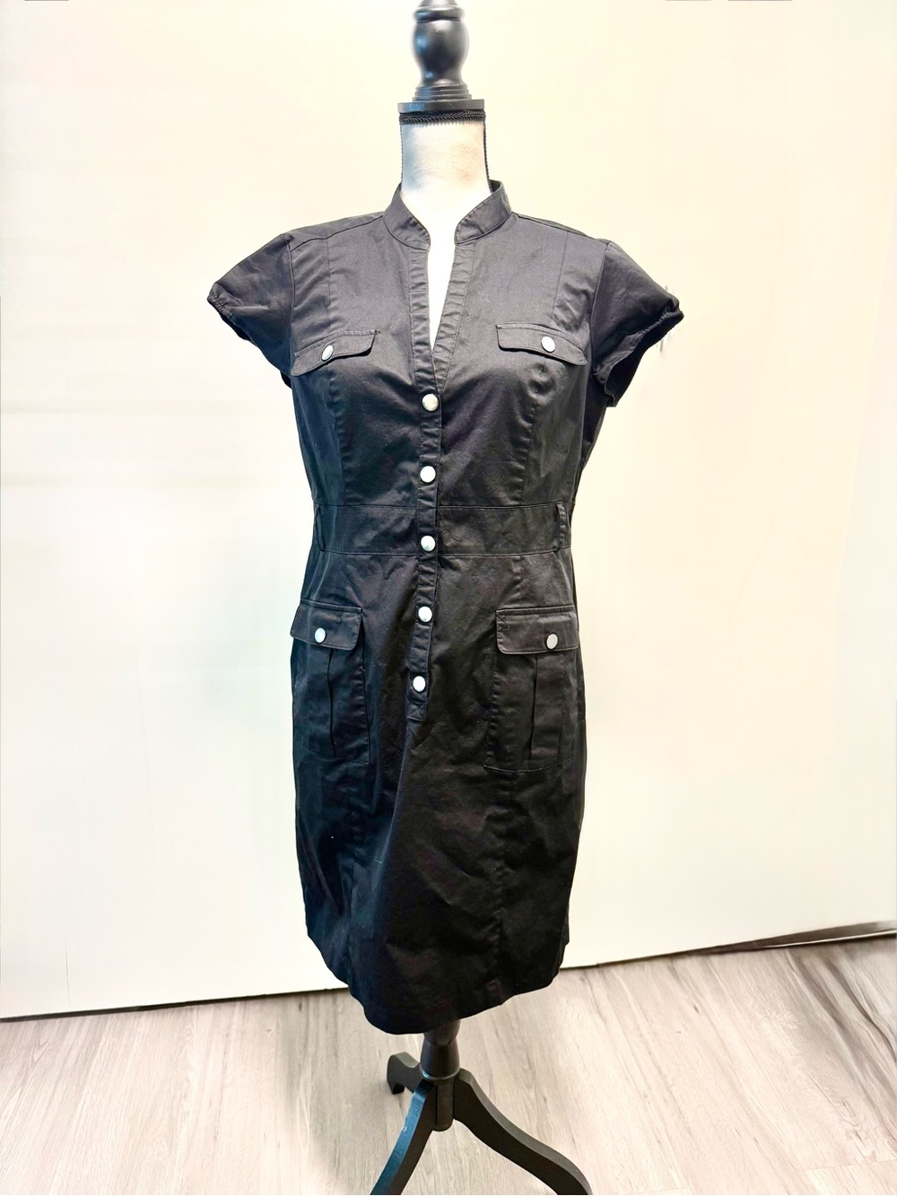 H&M Black Button-Front Cotton Dress size 14 NWOT